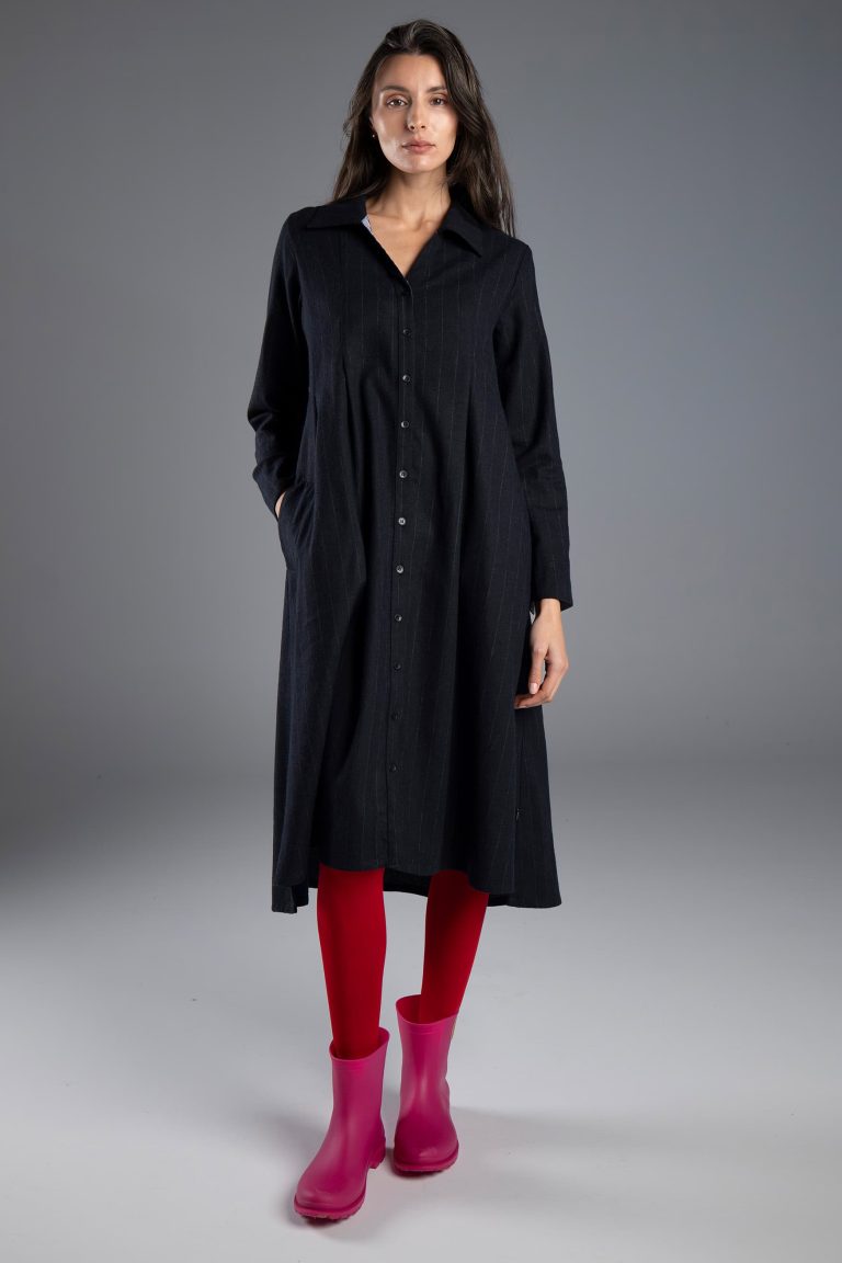 Kleid Kisa Longsleeve aus Wolle mit Nadelstreifen