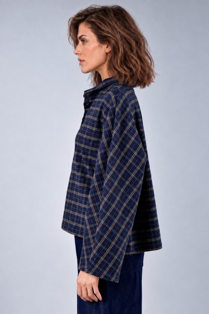 Bluse Tege longsleeve aus Materialmix mit Karomuster