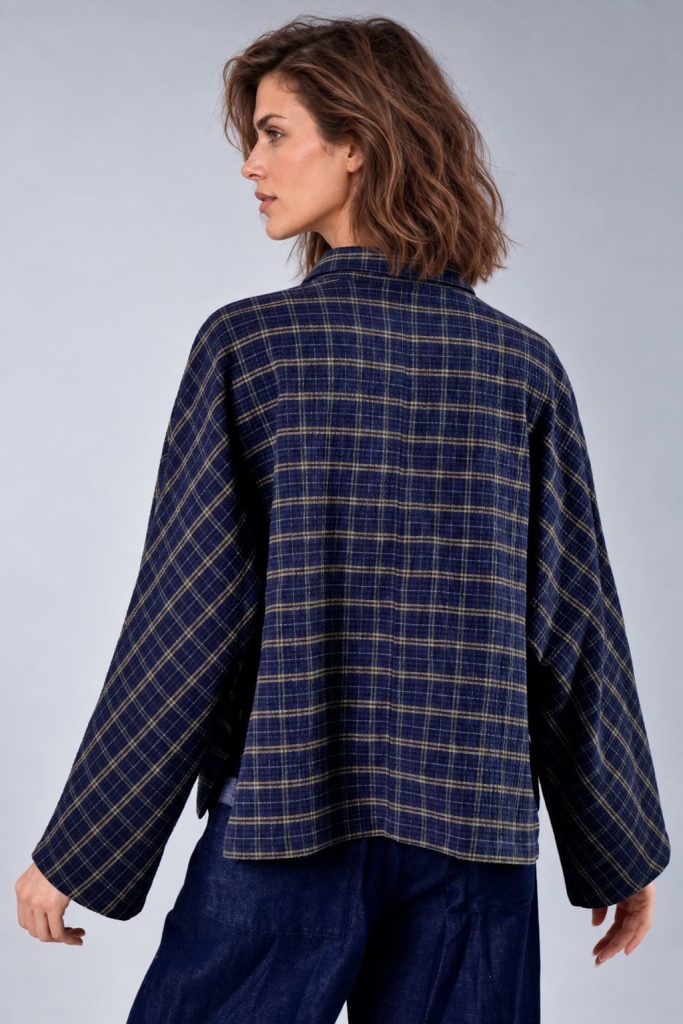 Bluse Tege longsleeve aus Materialmix mit Karomuster