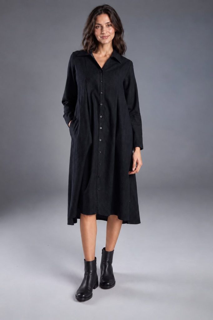 Kleid Kisa Longsleeve aus Wolle mit Nadelstreifen