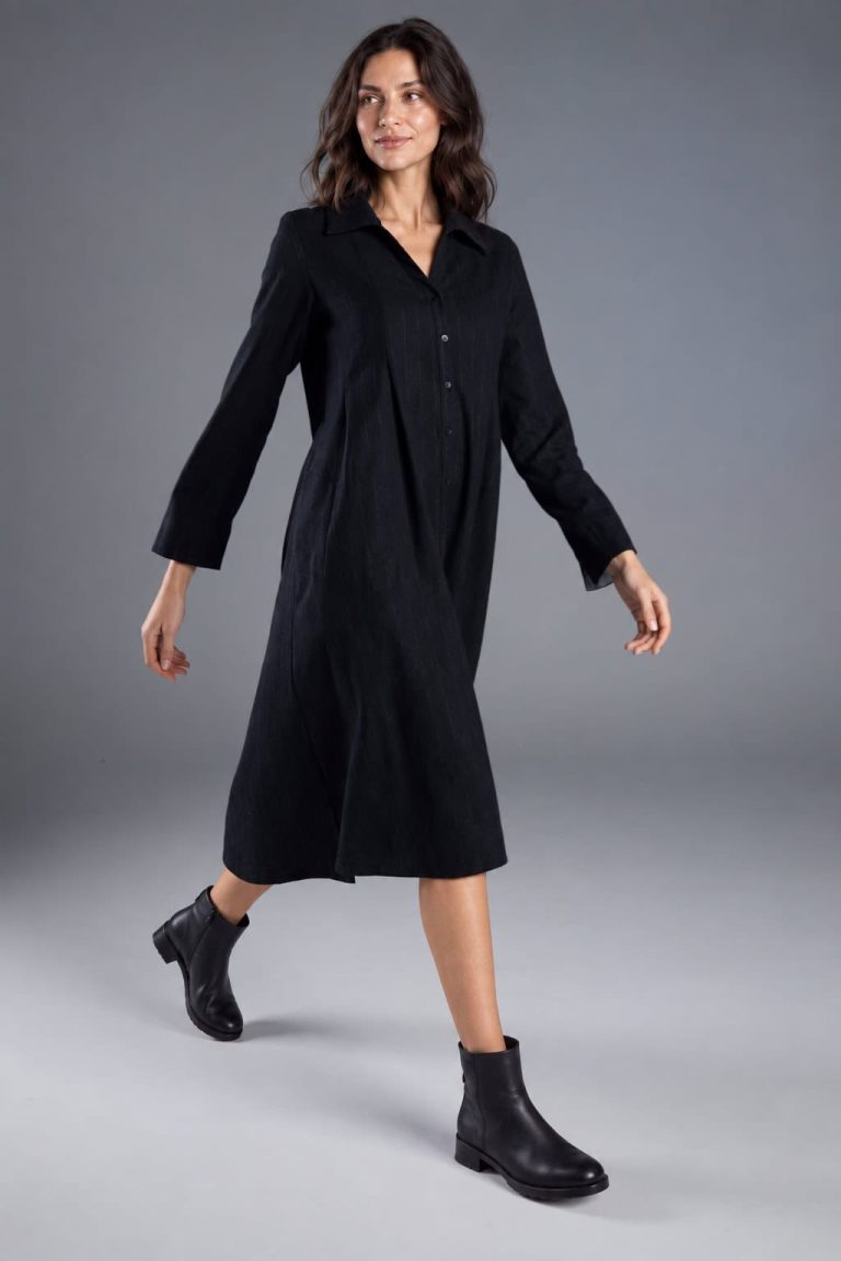 Kleid Kisa Longsleeve aus Wolle mit Nadelstreifen