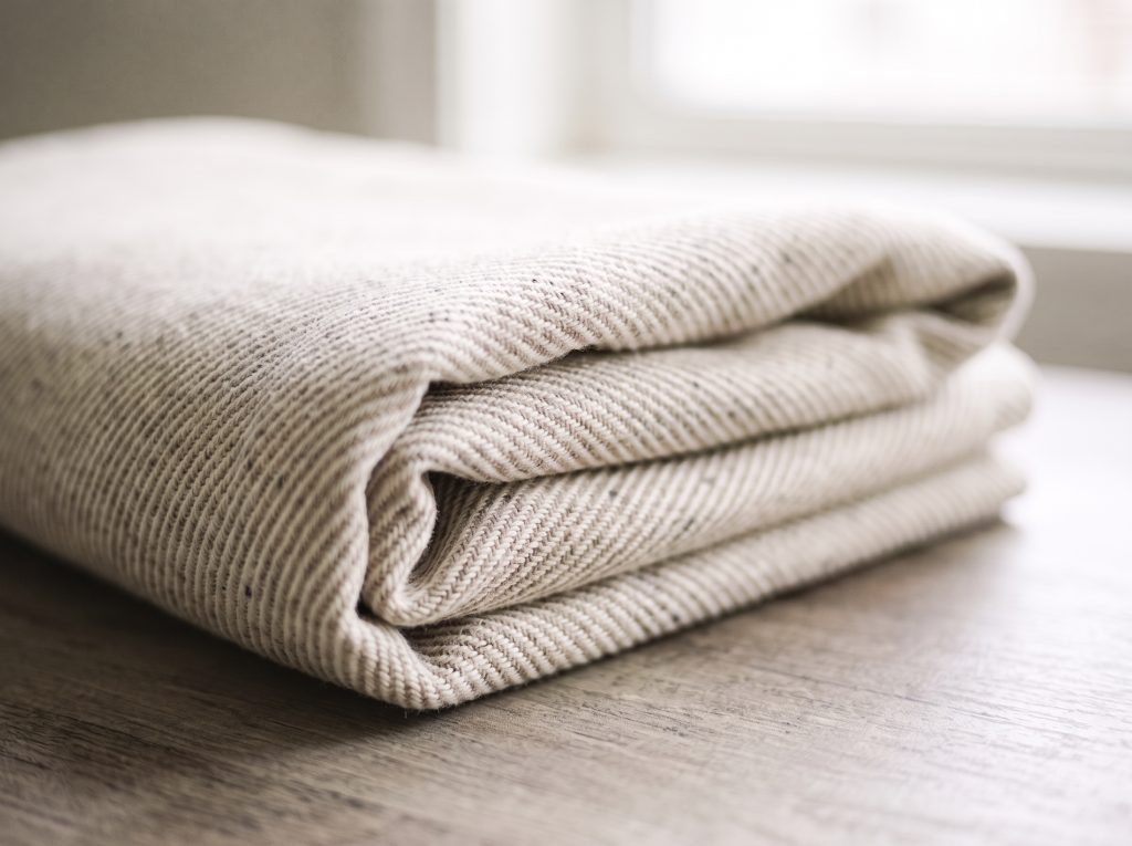 Gefalteter Twill in Sandbeige mit sichtbarer Köperbindung
