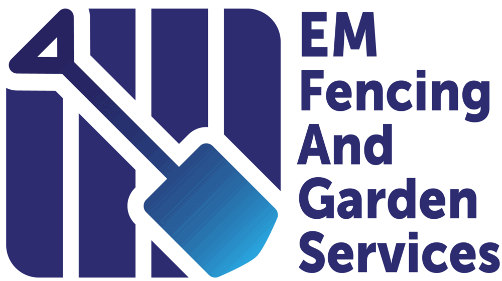 Logo of EM Fencing And Garden Services with a trowel icon.