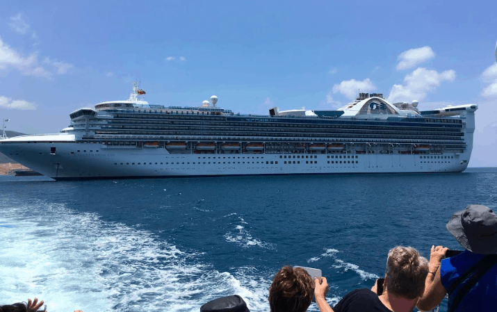 cruise ship tendering golden princess asia view of ship from ocean