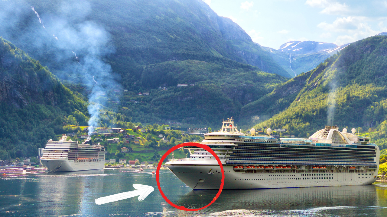 cruise ship anchors anchored in fjord