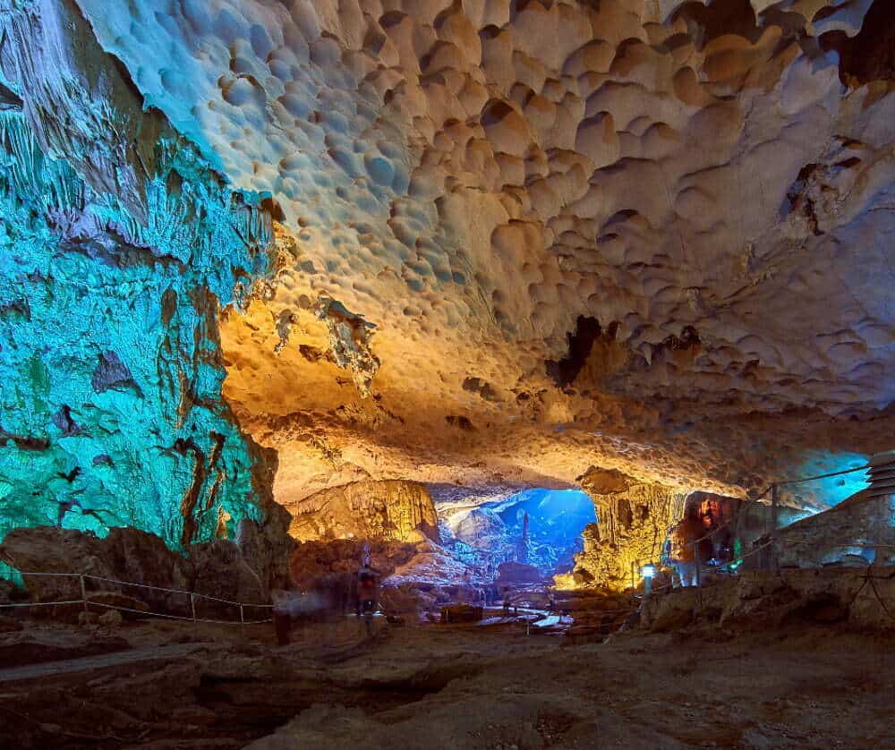 A cave lit up