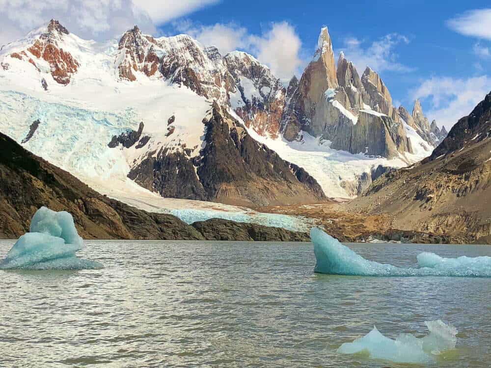 ice floating on the water of laguna torre
