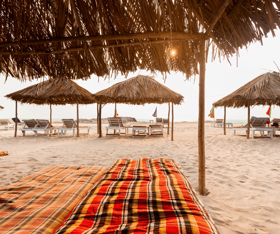 A beach hut on the sand