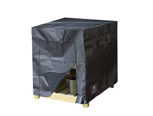 Heavy-duty outdoor garden storage cabinet with weather-resistant cover, ideal for protecting gardening tools and supplies. Perfect for organizing outdoor spaces.