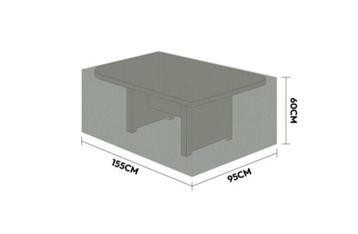 Solid outdoor patio table with dimensions 155cm x 95cm x 60cm, perfect for garden or backyard dining, made of durable weather-resistant materials.