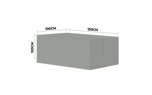 Heavy-duty grey storage box with dimensions 100cm x 150cm x 100cm for home organization and garden storage solutions.