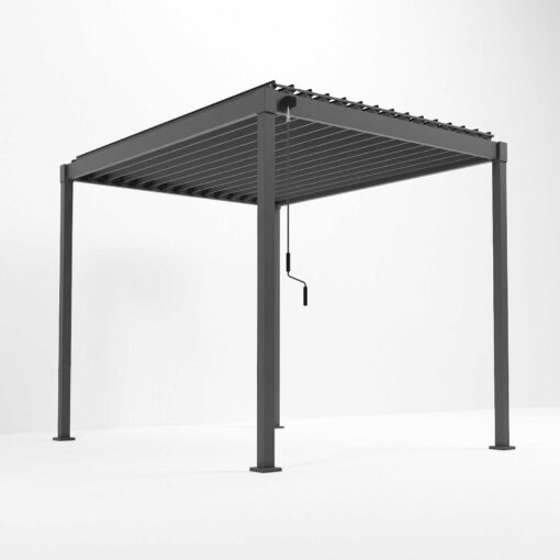 Aluminum patio cover with adjustable retractable roof, ideal for outdoor living and garden shade solutions. Perfect for enhancing backyard spaces with durable, stylish shelter.