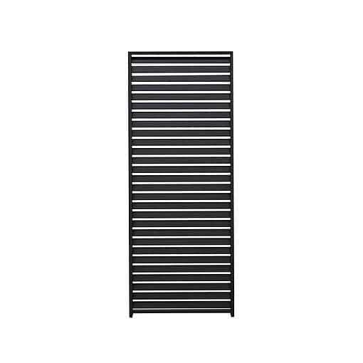 Black garden privacy slat fence panels for outdoor landscaping and home decoration, ideal for backyard privacy, fencing, and outdoor garden enhancement. Sustainable and weather-resistant design.