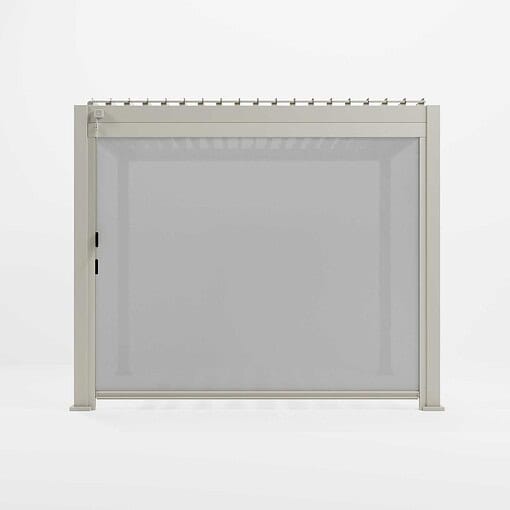 Durable outdoor aluminum pergola with retractable side screens, ideal for creating shade and privacy in garden or patio settings. Perfect for outdoor relaxation and entertaining.