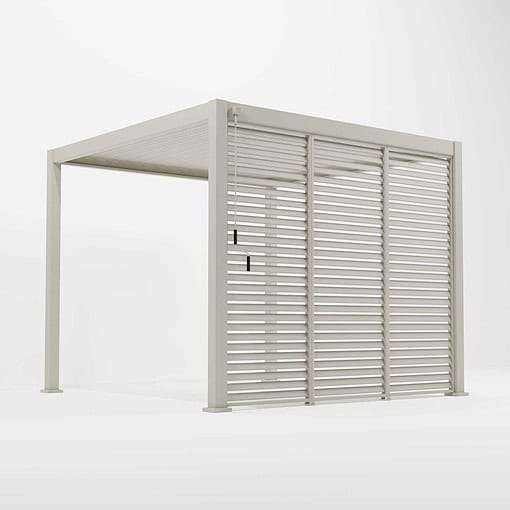 Modern outdoor pergola with adjustable louvered roof for patio or garden shade, crafted with durable aluminum in sleek white finish. Perfect for creating stylish outdoor living spaces.