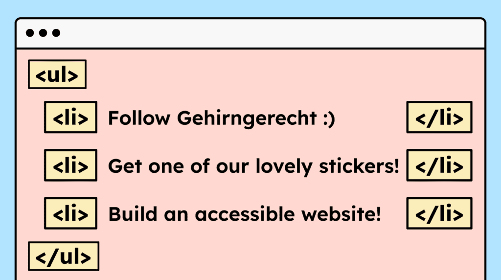 Example of an unordered list with the correct HTML elements.