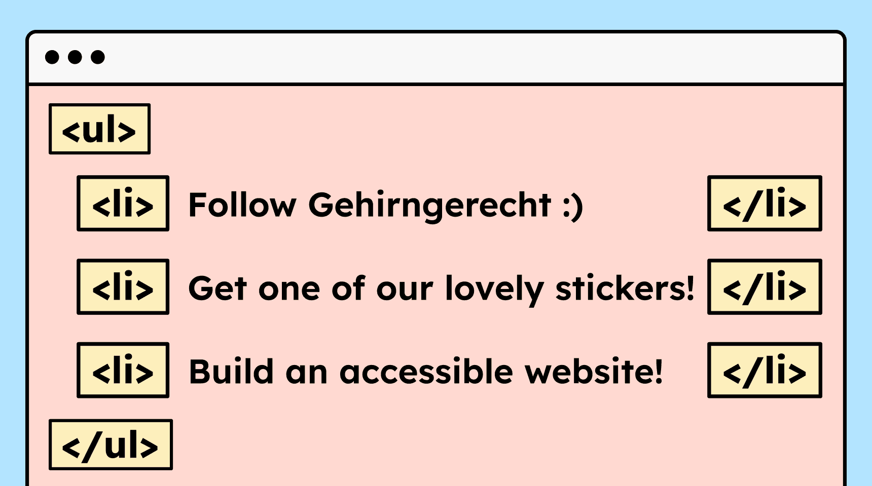 Example of an unordered list with the correct HTML elements.