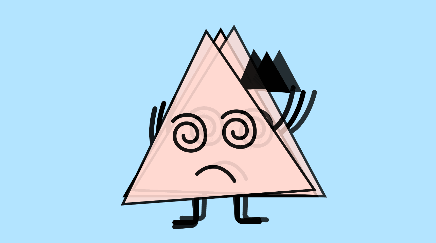 Illustration of a triangular character with swirling eyes and shaking arms, suggesting dizziness from rapid flashing.
