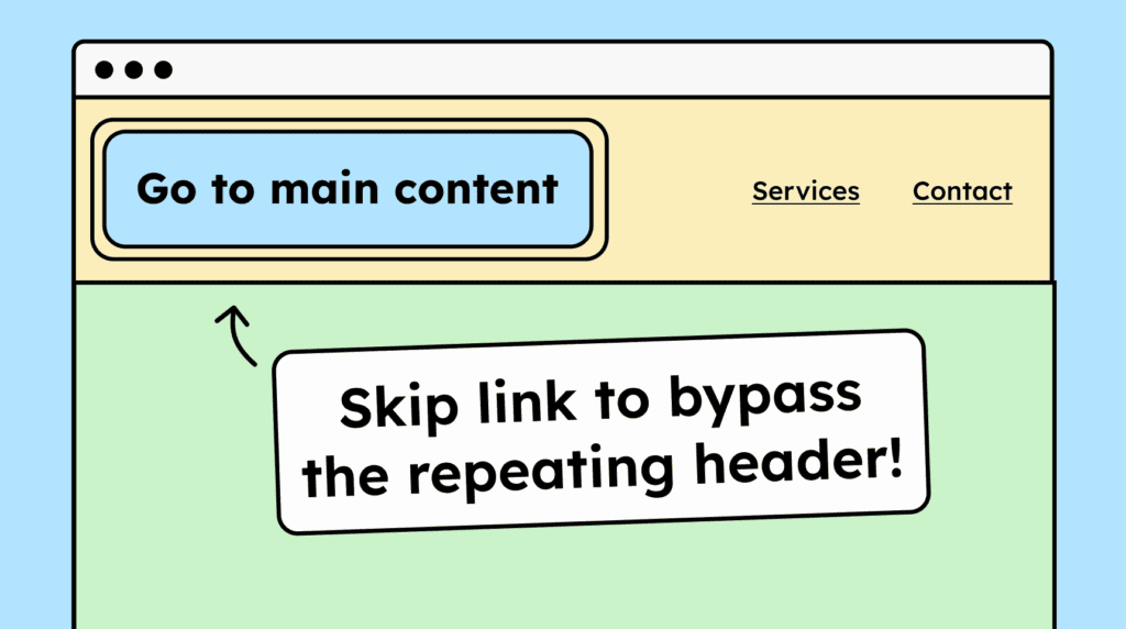 A skip link displayed in the header that lets users jump directly to the main content.