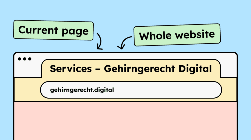 Example of a document title showing the current page name followed by the website name.