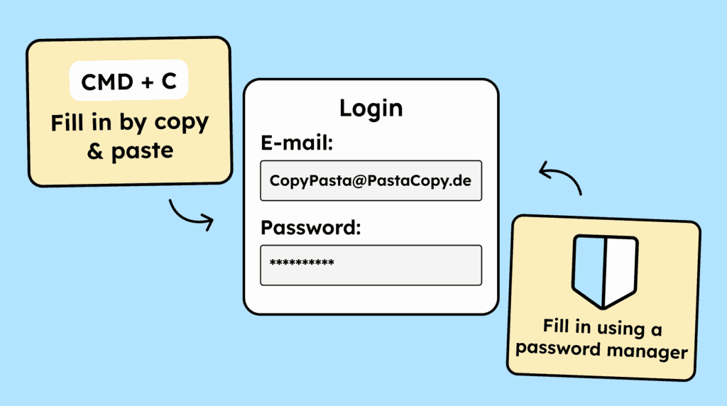 Login form where users can fill in their data via copy-paste or a password manager.
