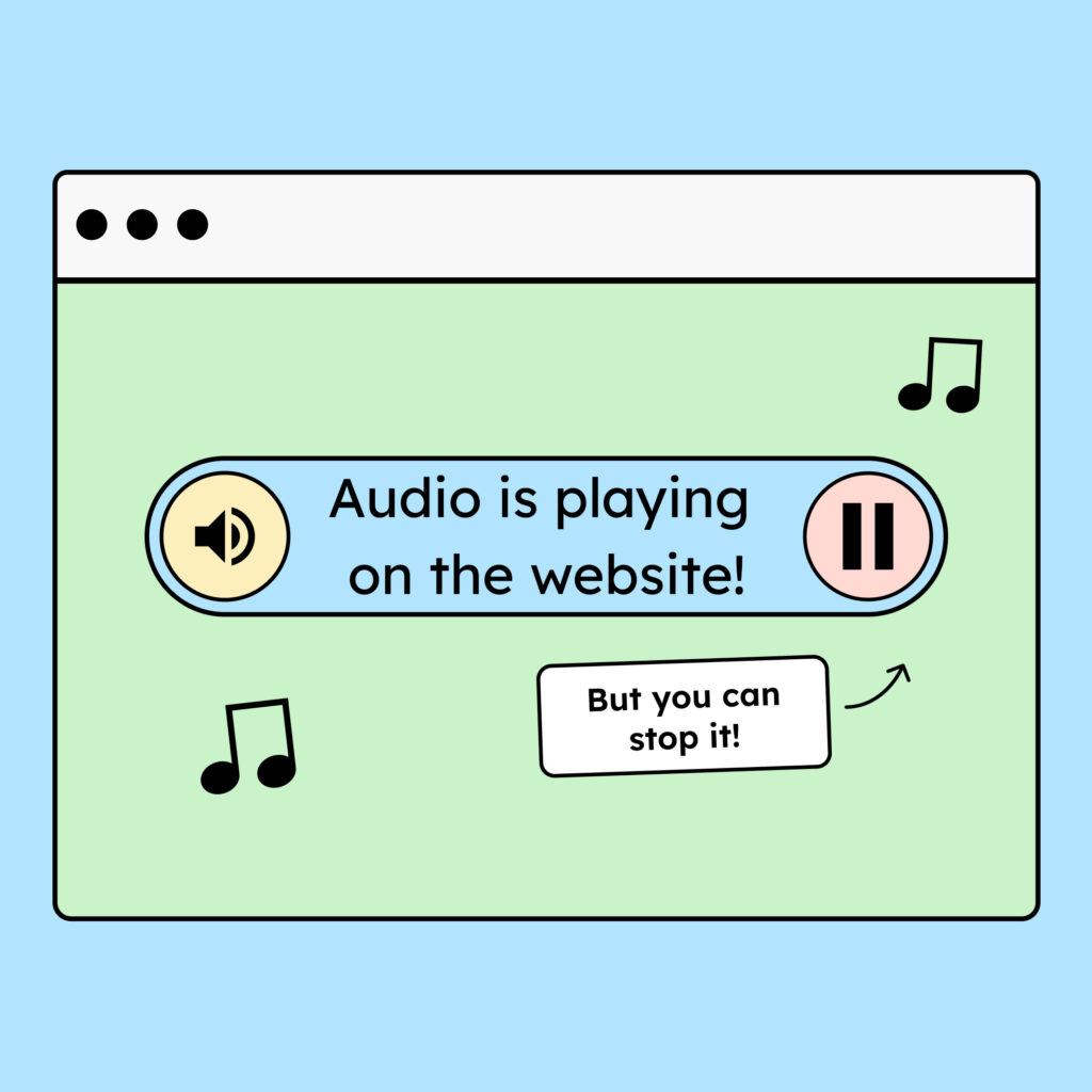 An illustration of an audio file on a website. The audio is playing, but it can be stopped using a button.
