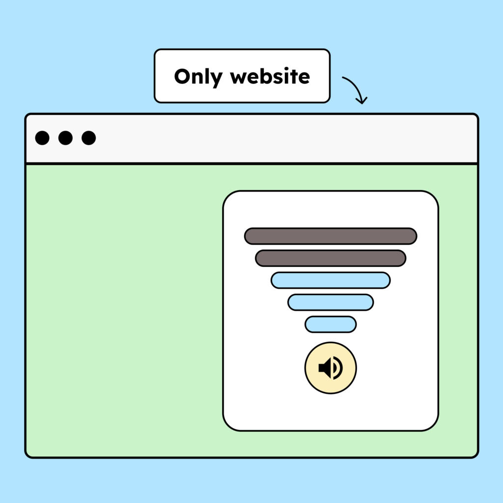 An illustration of a website where the volume is being adjusted. Only the website’s audio changes, not the volume of the entire laptop.