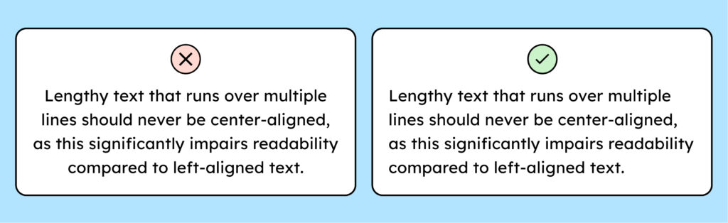 Two blocks of text. One is aligned centered, one is left-aligned.