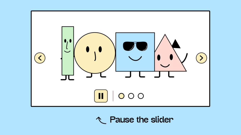 An illustration of a slider on a website. The slider has a pause button to stop it.