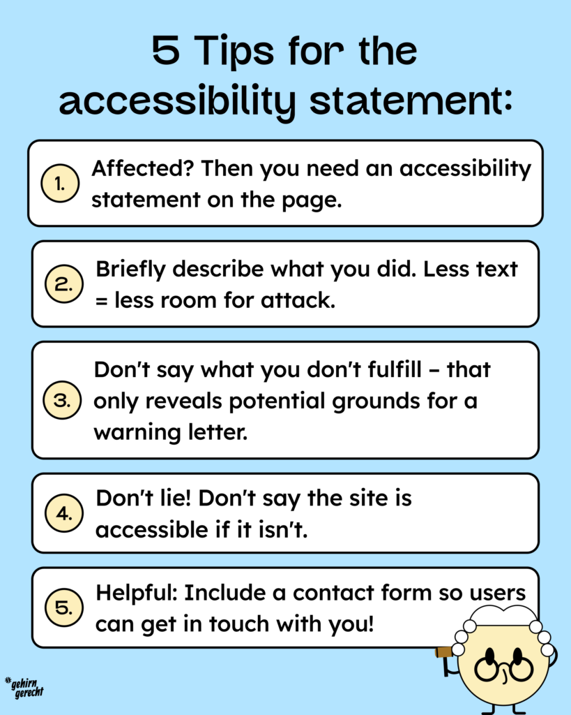 Visual representation of the 5 accessibility tips explained in the text above.