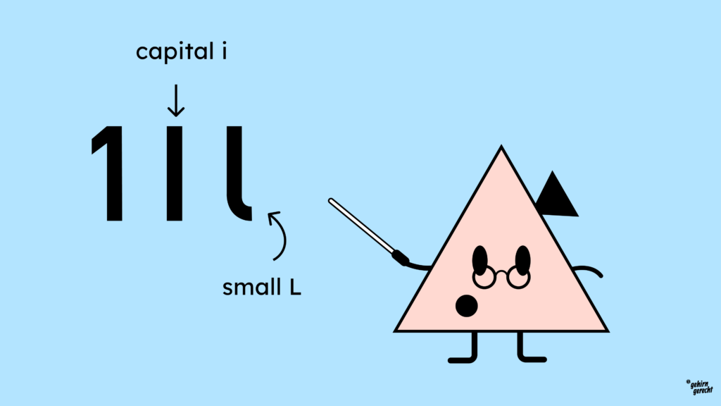 A small triangular comic character with glasses and a pointer explains something about typography.