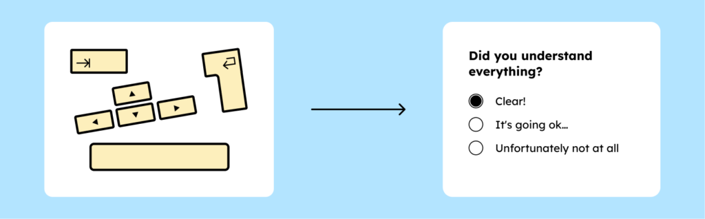 Test your e-learning using the keyboard. Exercises should only be operable using the arrow keys, spacebar, tab key, and enter key.