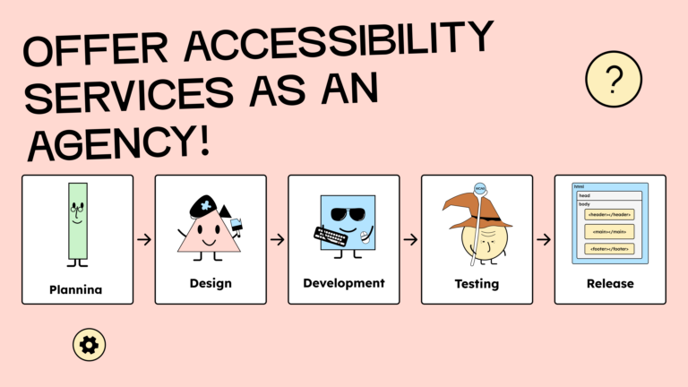 Offer accessibility services as an agency! Mapping the process from release, through design, development, testing, to release.