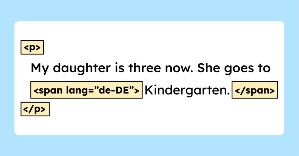 Example paragraph that says: my daughter is three now. She goes to Kindergarten. Kindergarten is tagged as German.