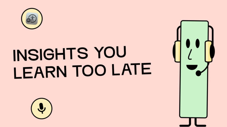 Image over text: Insights you learn too late Next to it is our armless mascot Armin with a headset.