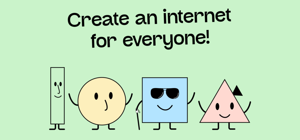 Creating an internet for everyone! Our four mascots are holding each other in their arms.