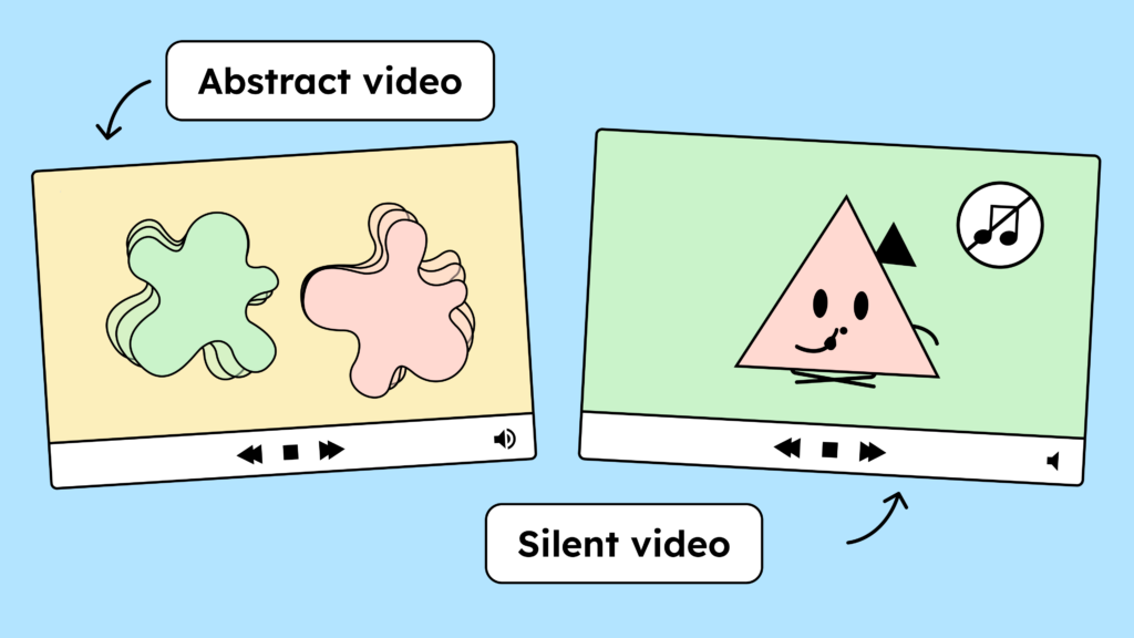 Illustration of a silent video and an abstract video where the information is not necessary for understanding.