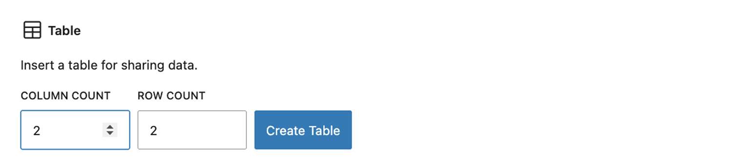 The menu in WordPress to create a table.