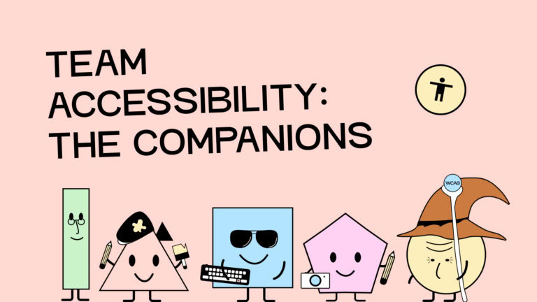 Text on image: "The Companions". Below are 5 illustrated figures. One of them is meant to resemble Gandalf from Lord of the Rings. The others represent a project manager, designer, developer, and content creator.