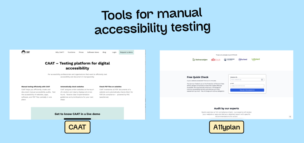 Screenshot of the homepages of CAAT and A11yplan