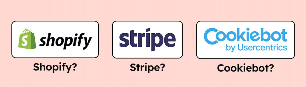 Logos of Shopify, Stripe and Cookiebot