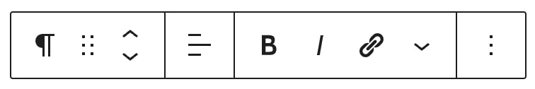 A text‑editor toolbar with icons for paragraph formatting, lists, alignment, bold, italic, links, and more options.