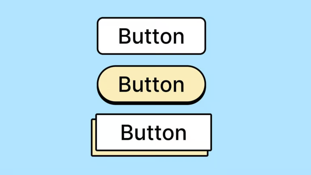 The image shows three buttons: one outlined, one with a shadow, and one with a yellow box behind it. The image illustrates what happens when you are inconsistent.