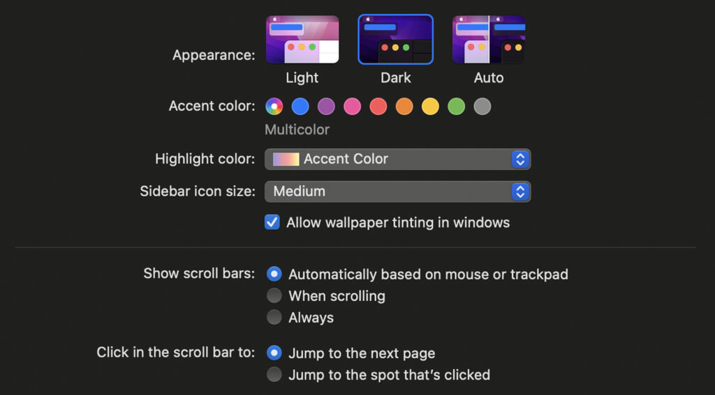 Screenshot of dark mode in Safari.