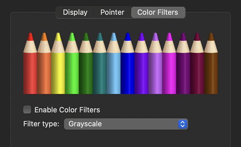 Screenshot of the color filter on Mac