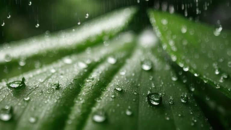 Rain on Leaves Close-Up