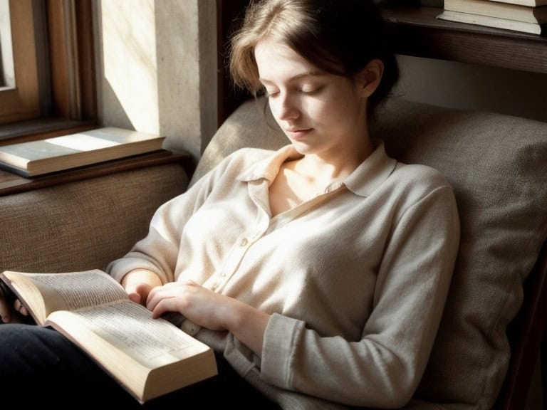 woman reading book