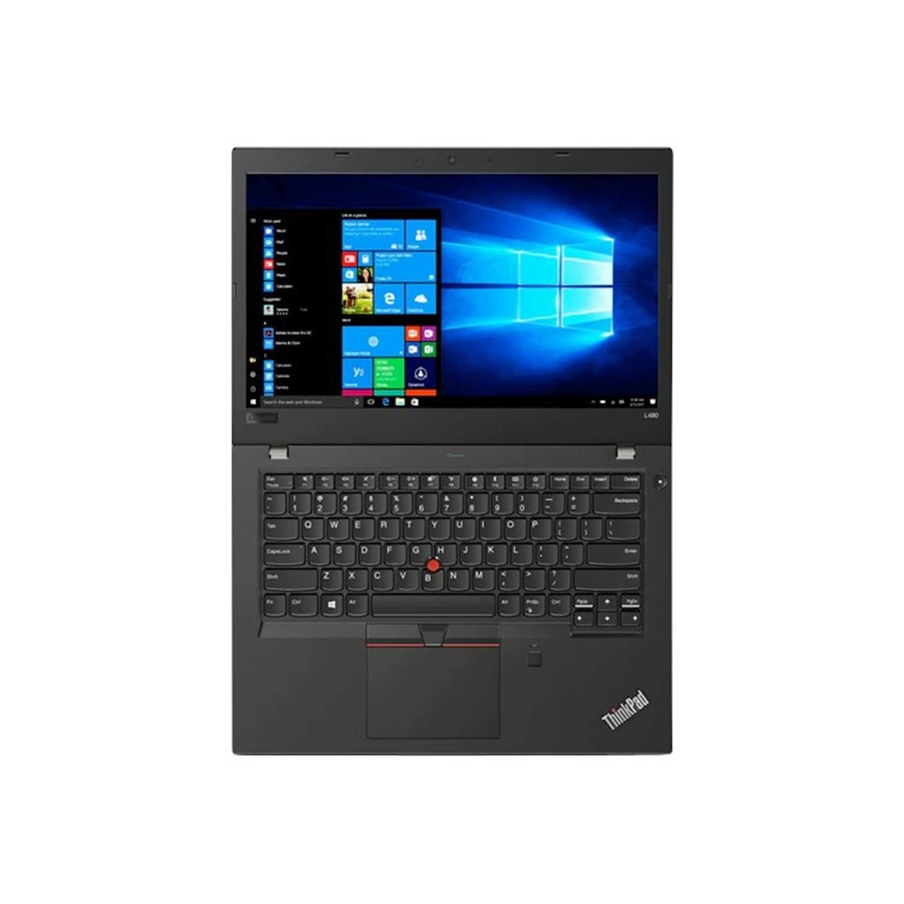 180-degree open view of Lenovo ThinkPad L480 touchscreen laptop with display and keyboard visible