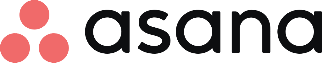 Asana logo featuring three pink interconnected dots forming a triangle to the left of the word "asana" in black lowercase letters.