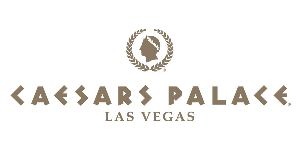 Caesars Palace Las Vegas logo featuring a profile of a Roman figure surrounded by a laurel wreath above the text "CAESARS PALACE LAS VEGAS" in stylized font.
